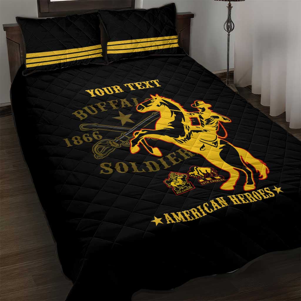 Personalized Afro Buffalo Soldiers Quilt Bed Set BSMC United States Army Black