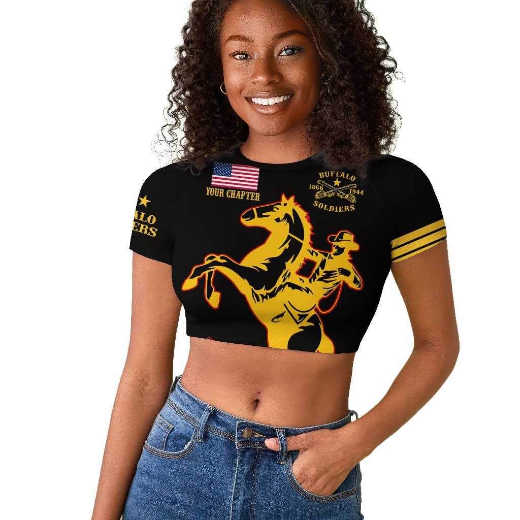 Personalized Afro Buffalo Soldiers Raglan Cropped T shirt BSMC United States Army Black