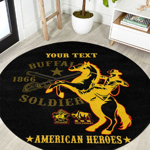 Personalized Afro Buffalo Soldiers Round Carpet BSMC United States Army Black