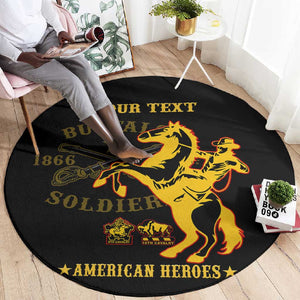 Personalized Afro Buffalo Soldiers Round Carpet BSMC United States Army Black