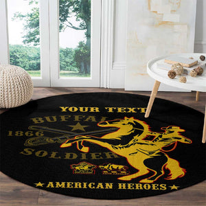 Personalized Afro Buffalo Soldiers Round Carpet BSMC United States Army Black