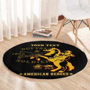 Personalized Afro Buffalo Soldiers Round Carpet BSMC United States Army Black