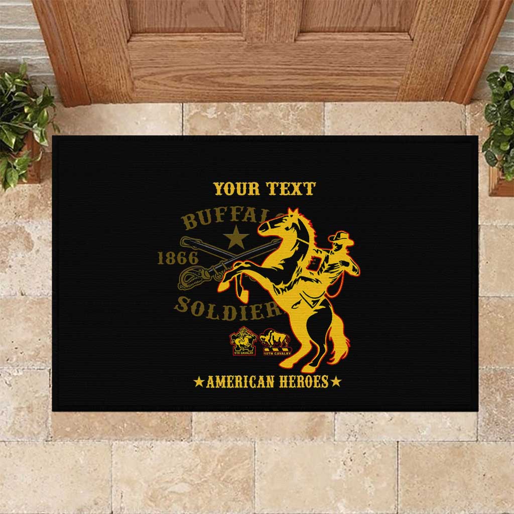 Personalized Afro Buffalo Soldiers Rubber Doormat BSMC United States Army Black