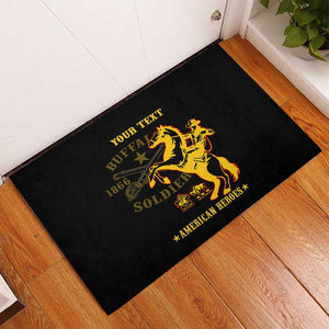 Personalized Afro Buffalo Soldiers Rubber Doormat BSMC United States Army Black