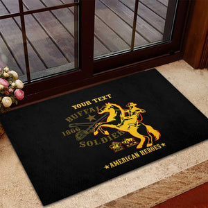 Personalized Afro Buffalo Soldiers Rubber Doormat BSMC United States Army Black