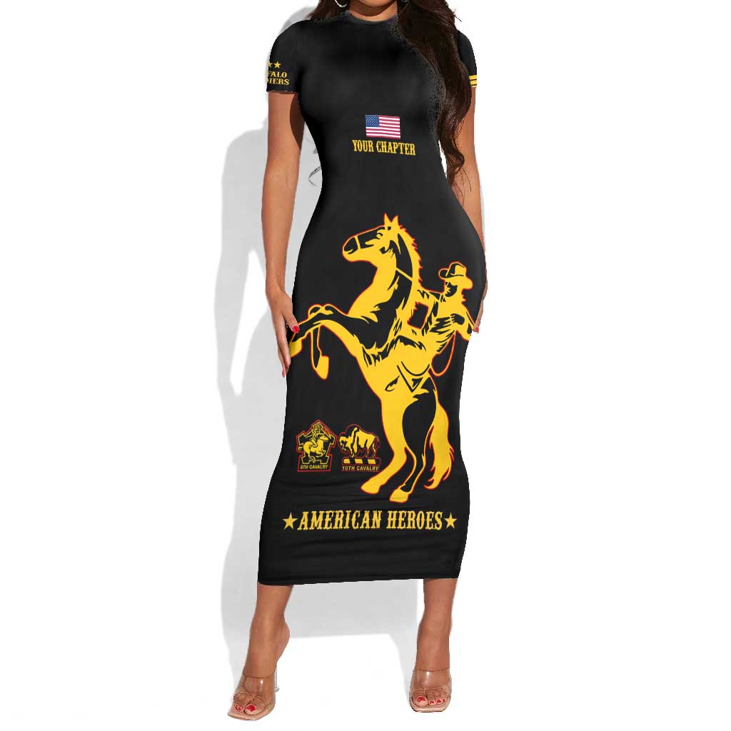 Personalized Afro Buffalo Soldiers Short Sleeve Bodycon Dress BSMC United States Army Black