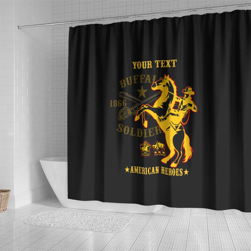 Personalized Afro Buffalo Soldiers Shower Curtain BSMC United States Army Black