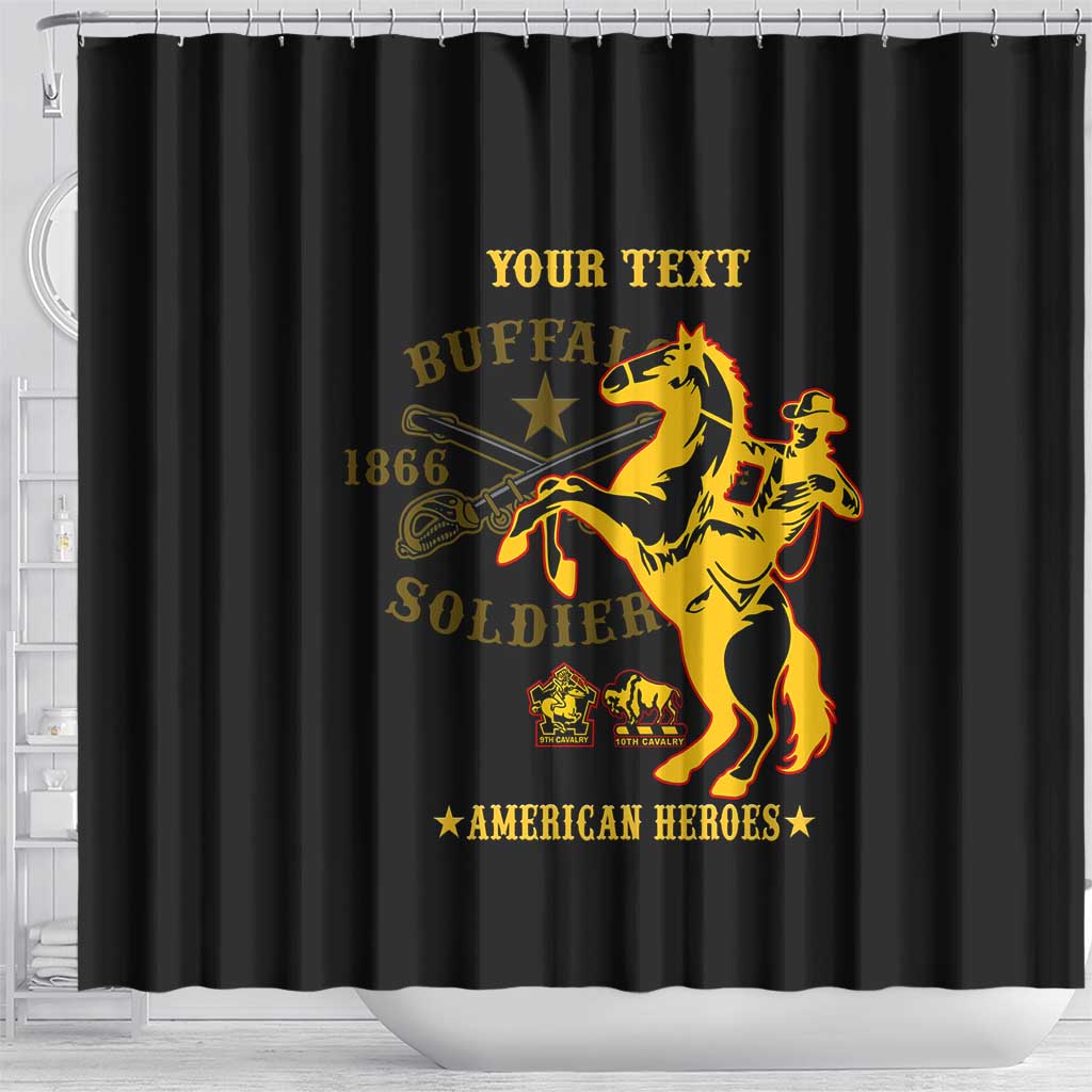 Personalized Afro Buffalo Soldiers Shower Curtain BSMC United States Army Black