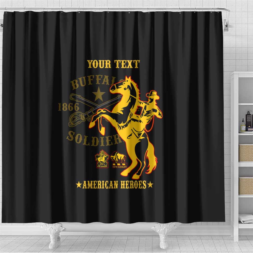Personalized Afro Buffalo Soldiers Shower Curtain BSMC United States Army Black