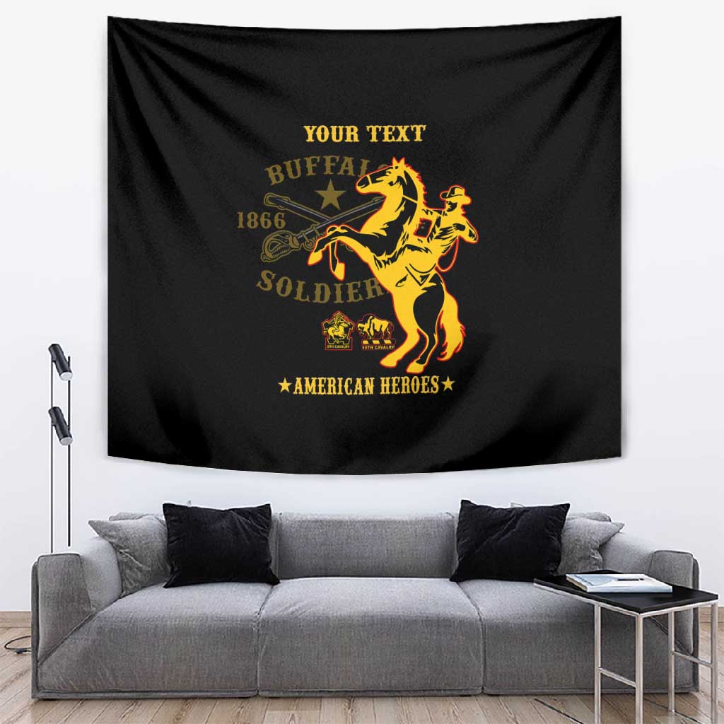 Personalized Afro Buffalo Soldiers Tapestry BSMC United States Army Black