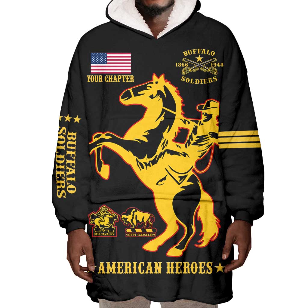 Personalized Afro Buffalo Soldiers Wearable Blanket Hoodie BSMC United States Army Black