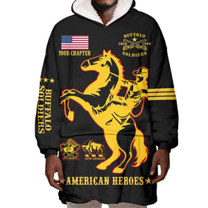 Personalized Afro Buffalo Soldiers Wearable Blanket Hoodie BSMC United States Army Black