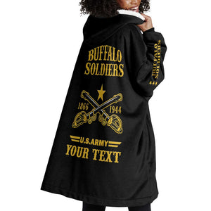 Personalized Afro Buffalo Soldiers Wearable Blanket Hoodie BSMC United States Army Black