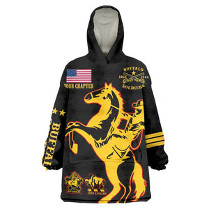 Personalized Afro Buffalo Soldiers Wearable Blanket Hoodie BSMC United States Army Black