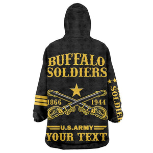 Personalized Afro Buffalo Soldiers Wearable Blanket Hoodie BSMC United States Army Black