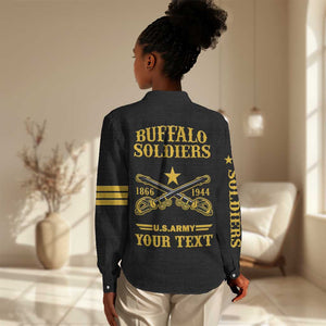 Personalized Afro Buffalo Soldiers Women Casual Shirt BSMC United States Army Black