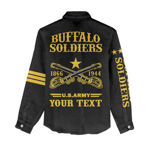 Personalized Afro Buffalo Soldiers Women Casual Shirt BSMC United States Army Black