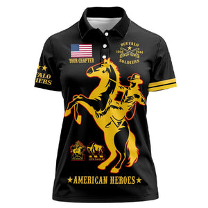 Personalized Afro Buffalo Soldiers Women Polo Shirt BSMC United States Army Black