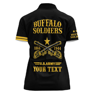 Personalized Afro Buffalo Soldiers Women Polo Shirt BSMC United States Army Black