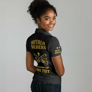 Personalized Afro Buffalo Soldiers Women Polo Shirt BSMC United States Army Black