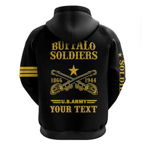 Personalized Afro Buffalo Soldiers Zip Hoodie BSMC United States Army Black