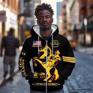 Personalized Afro Buffalo Soldiers Zip Hoodie BSMC United States Army Black