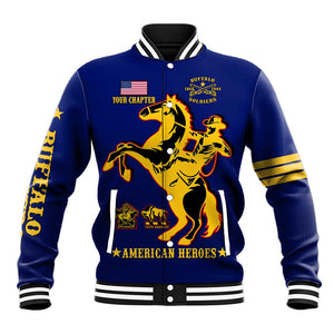 Personalized Afro Buffalo Soldiers Baseball Jacket BSMC United States Army Blue LT14