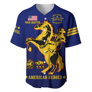 Personalized Afro Buffalo Soldiers Baseball Jersey BSMC United States Army Blue