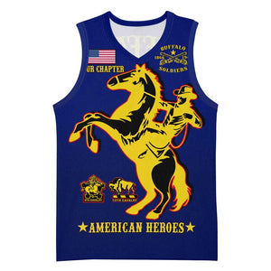 Personalized Afro Buffalo Soldiers Basketball Jersey BSMC United States Army Blue LT14