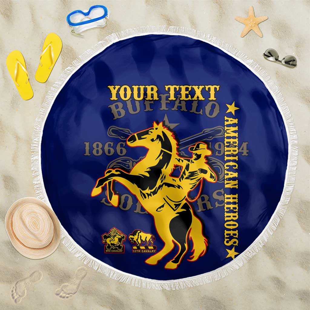 Personalized Afro Buffalo Soldiers Beach Blanket BSMC United States Army Blue