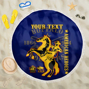 Personalized Afro Buffalo Soldiers Beach Blanket BSMC United States Army Blue