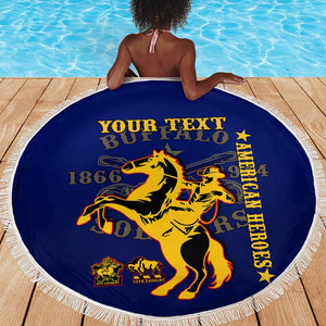 Personalized Afro Buffalo Soldiers Beach Blanket BSMC United States Army Blue