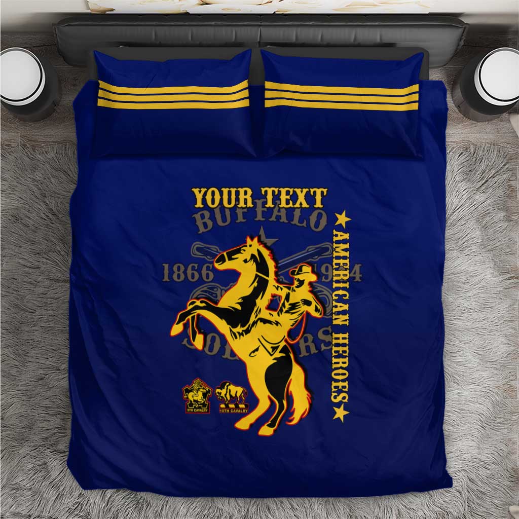 Personalized Afro Buffalo Soldiers Bedding Set BSMC United States Army Blue