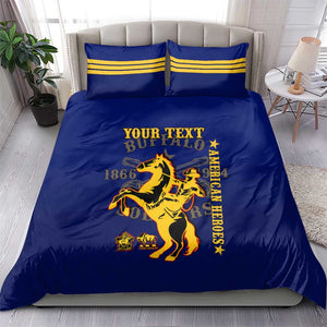Personalized Afro Buffalo Soldiers Bedding Set BSMC United States Army Blue