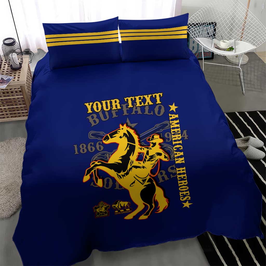 Personalized Afro Buffalo Soldiers Bedding Set BSMC United States Army Blue