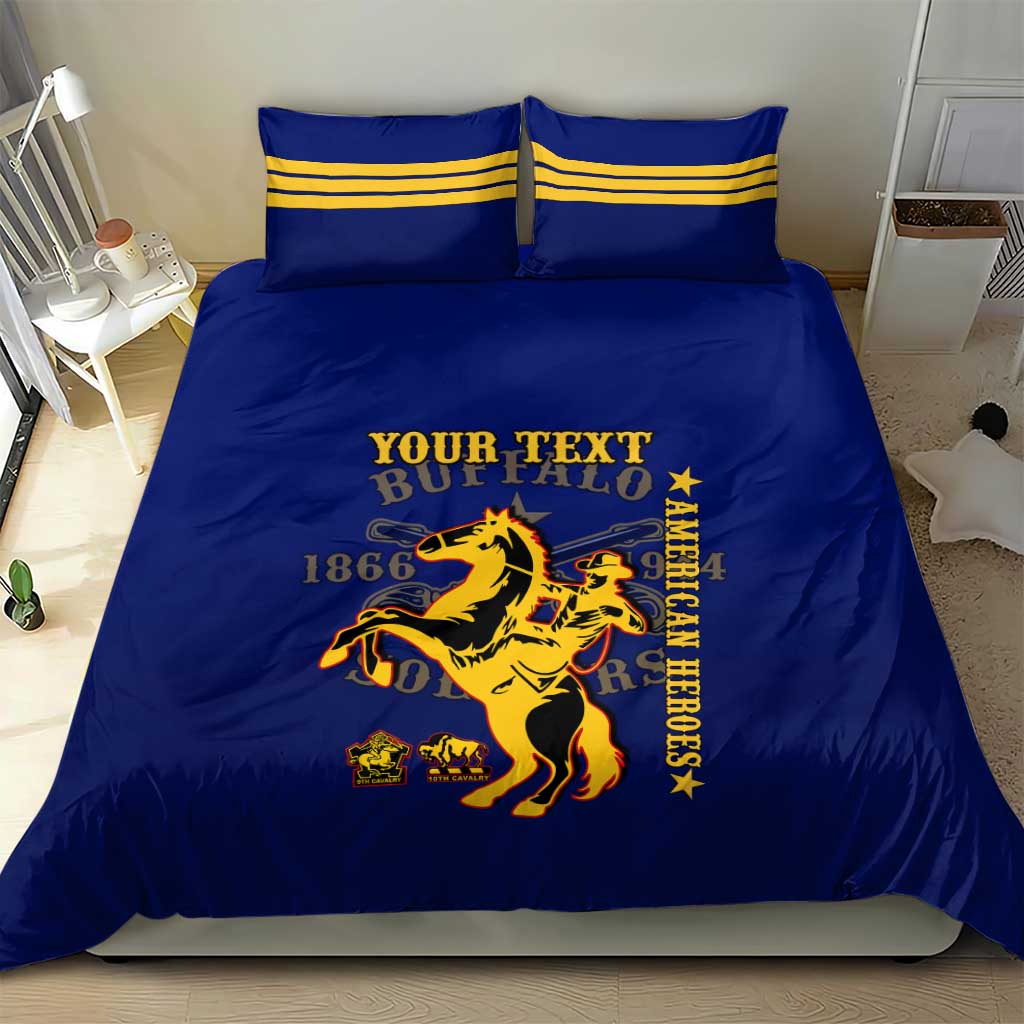 Personalized Afro Buffalo Soldiers Bedding Set BSMC United States Army Blue