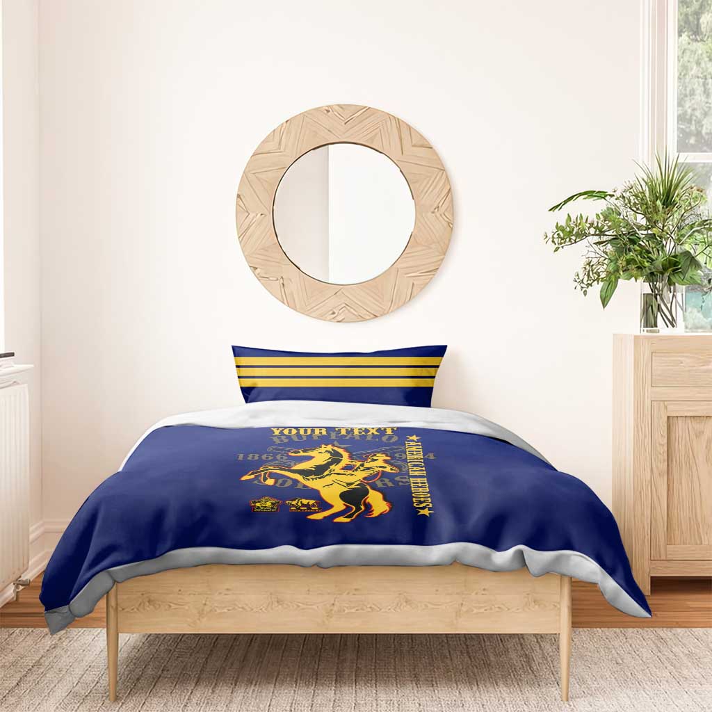 Personalized Afro Buffalo Soldiers Bedding Set BSMC United States Army Blue