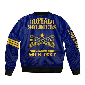 Personalized Afro Buffalo Soldiers Bomber Jacket BSMC United States Army Blue