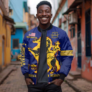 Personalized Afro Buffalo Soldiers Bomber Jacket BSMC United States Army Blue