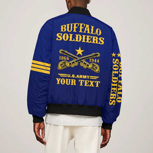 Personalized Afro Buffalo Soldiers Bomber Jacket BSMC United States Army Blue