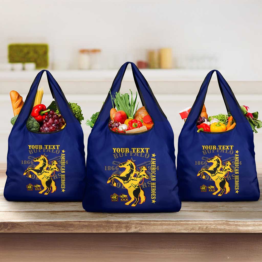 Personalized Afro Buffalo Soldiers Grocery Bag BSMC United States Army Blue