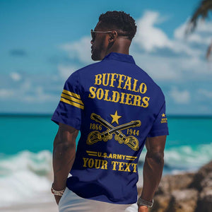 Personalized Afro Buffalo Soldiers Hawaiian Shirt BSMC United States Army Blue