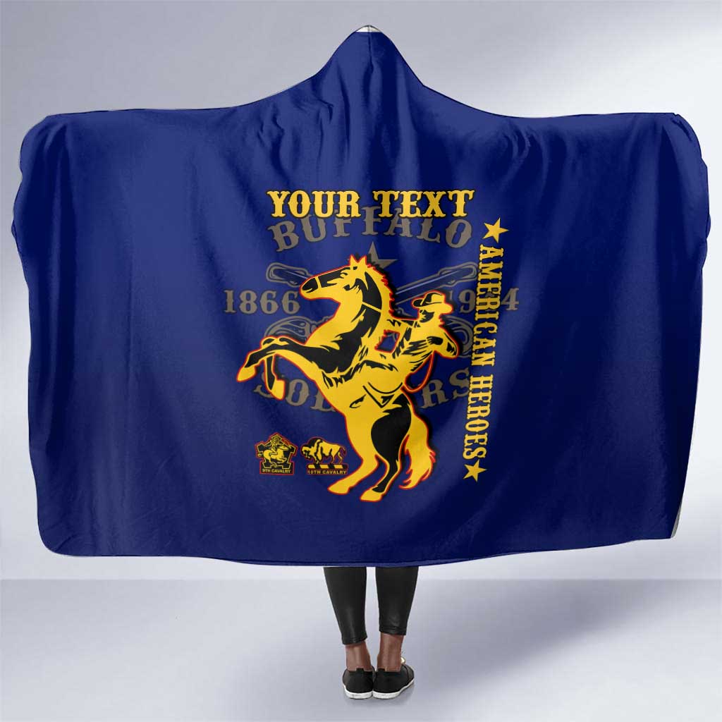 Personalized Afro Buffalo Soldiers Hooded Blanket BSMC United States Army Blue