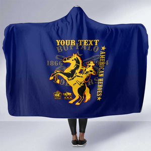 Personalized Afro Buffalo Soldiers Hooded Blanket BSMC United States Army Blue