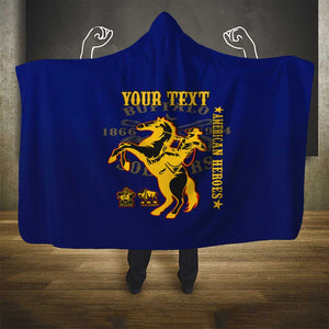 Personalized Afro Buffalo Soldiers Hooded Blanket BSMC United States Army Blue