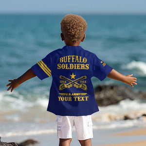 Personalized Afro Buffalo Soldiers Kid Hawaiian Shirt BSMC United States Army Blue