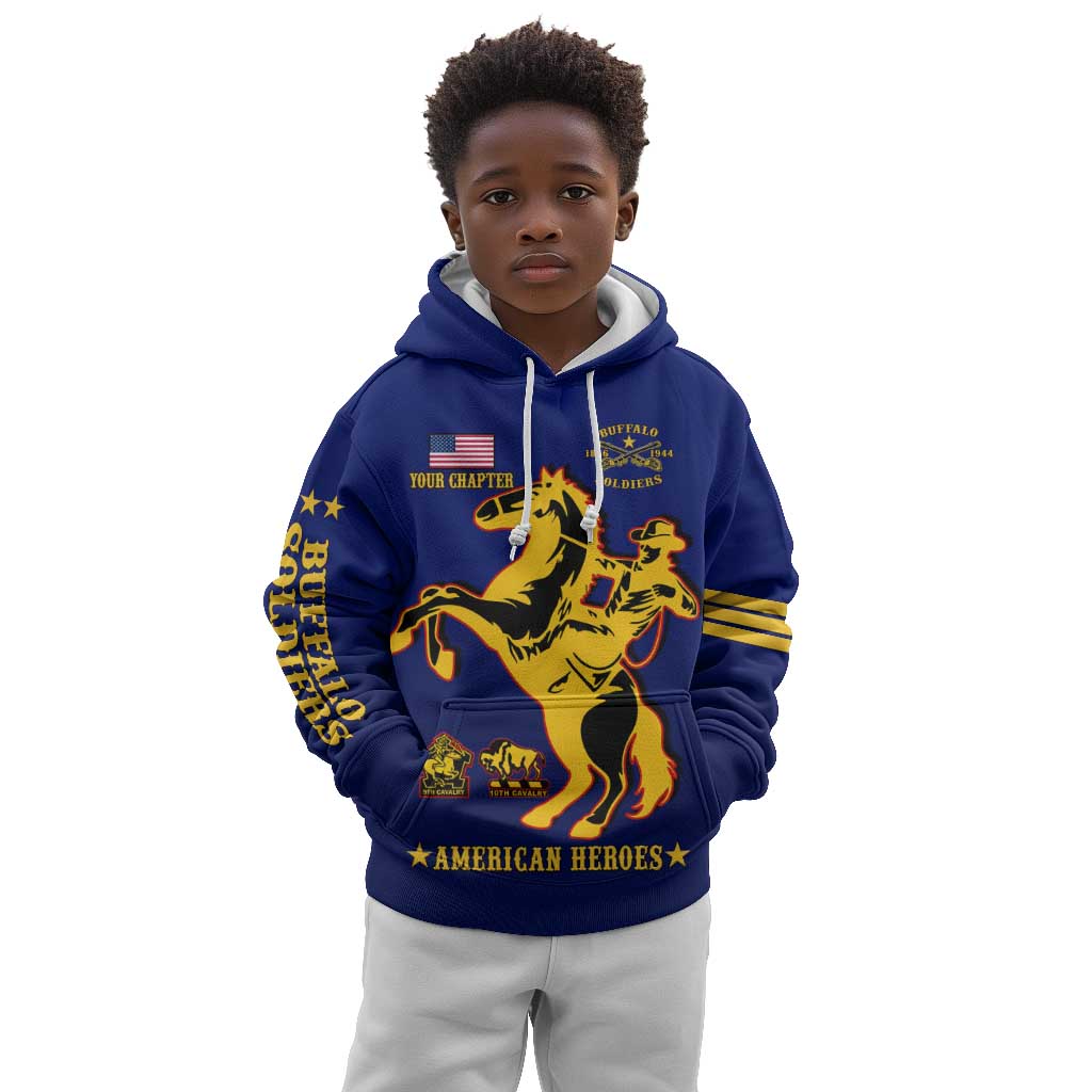 Personalized Afro Buffalo Soldiers Kid Hoodie BSMC United States Army Blue