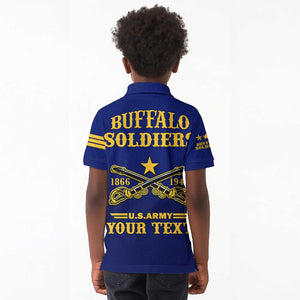 Personalized Afro Buffalo Soldiers Kid Polo Shirt BSMC United States Army Blue