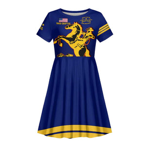 Personalized Afro Buffalo Soldiers Kid Short Sleeve Dress BSMC United States Army Blue