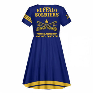 Personalized Afro Buffalo Soldiers Kid Short Sleeve Dress BSMC United States Army Blue